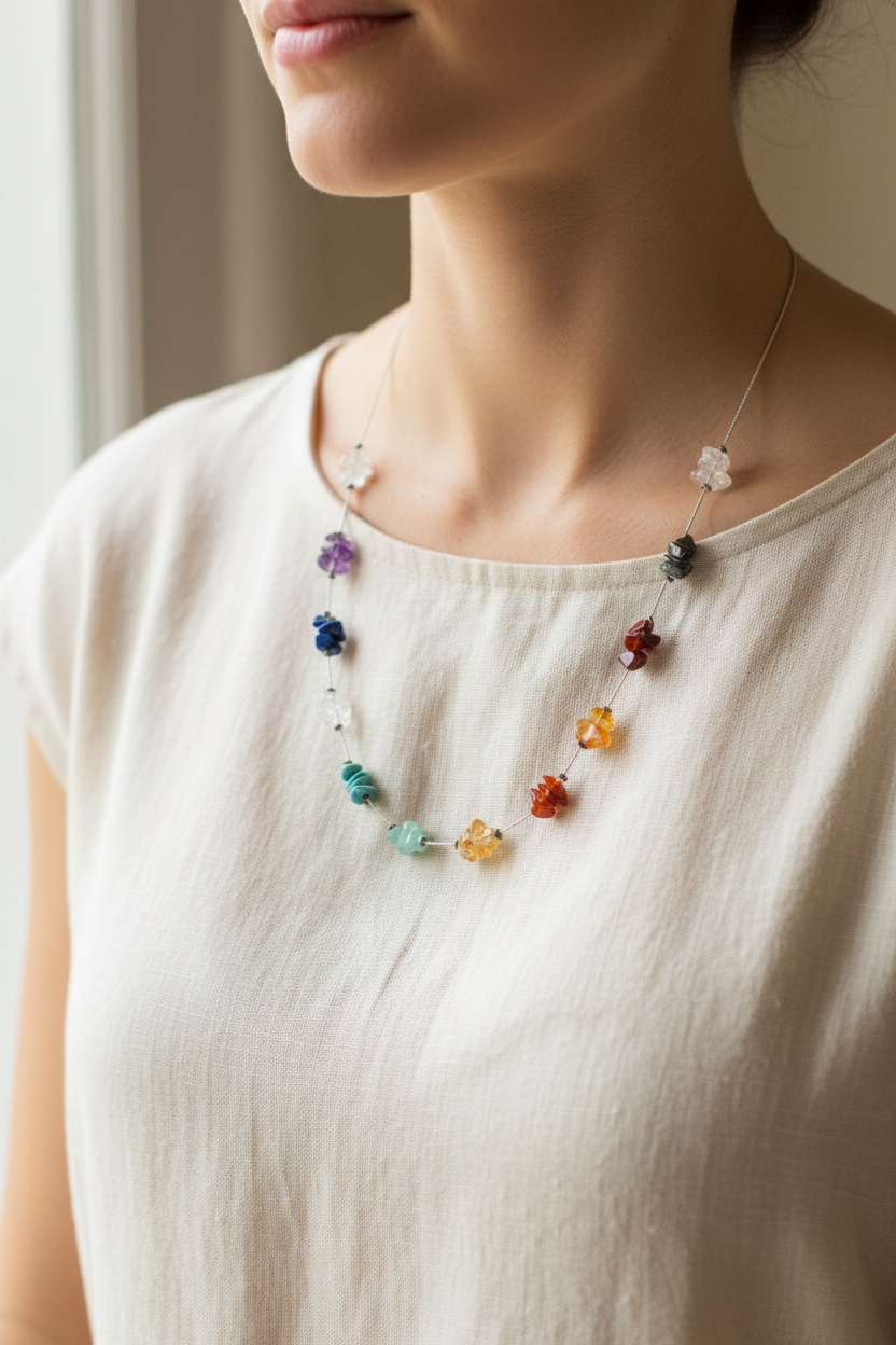 Vintage Invisible Chain Necklace | Natural Semiprecious Stones | English Rose