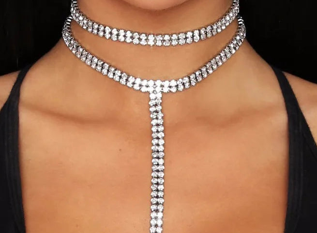 Silver-tone and clear rhinestones crystals statement necklace. This will certainly turn heads, A stunning necklace