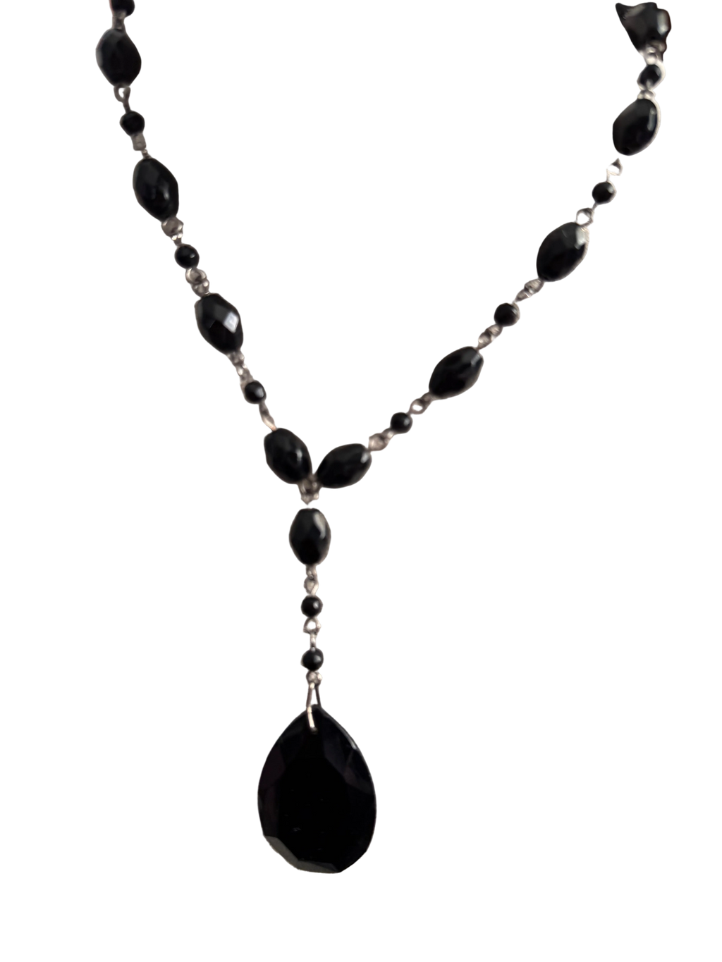 Vintage Lariat Drop Necklace | Oval & Round Imitation Stones | English Rose
