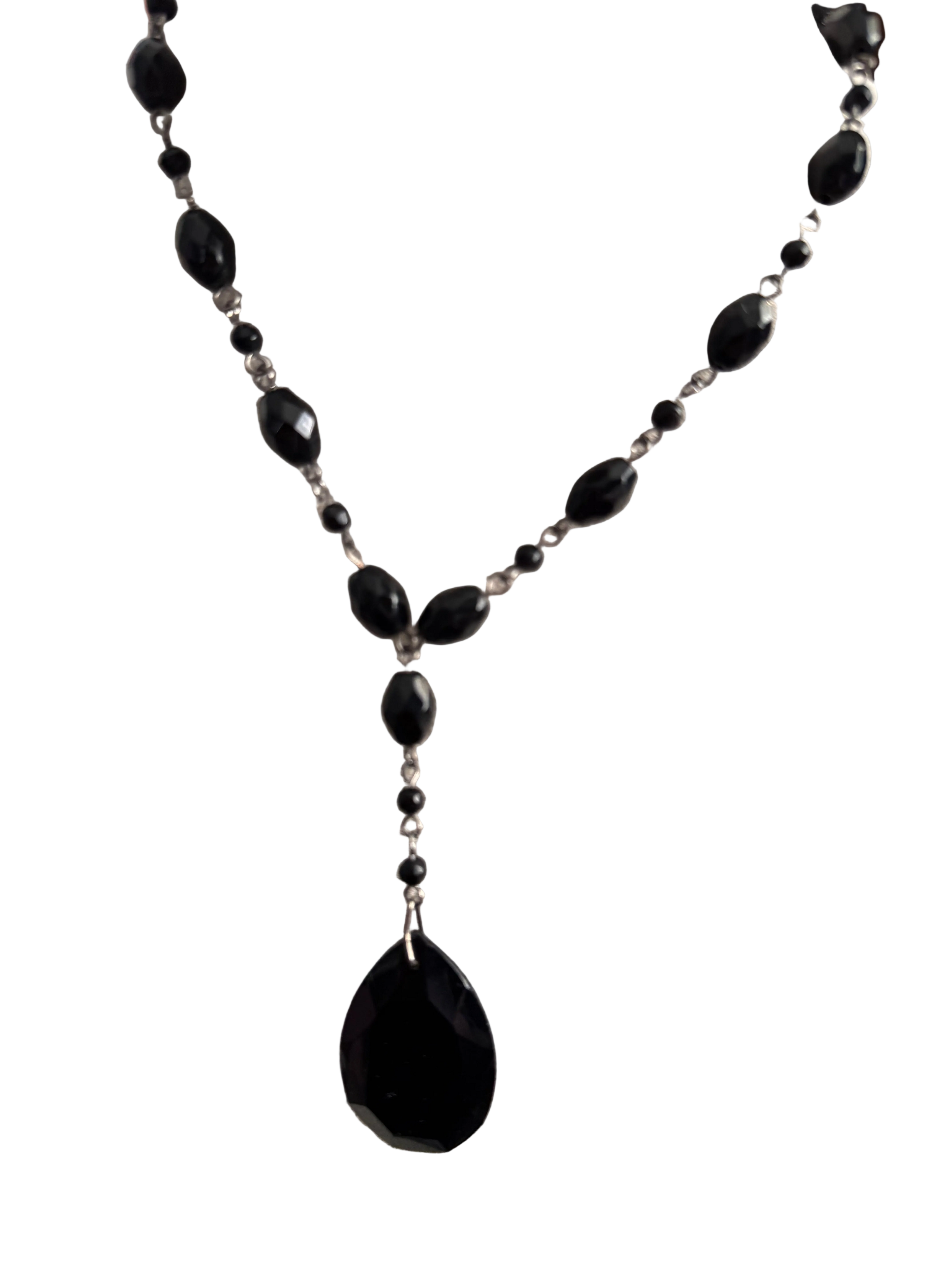 Vintage Lariat Drop Necklace | Oval & Round Imitation Stones | English Rose
