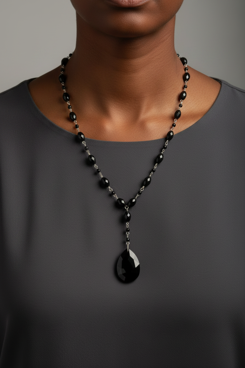 Vintage Lariat Drop Necklace | Oval & Round Imitation Stones | English Rose
