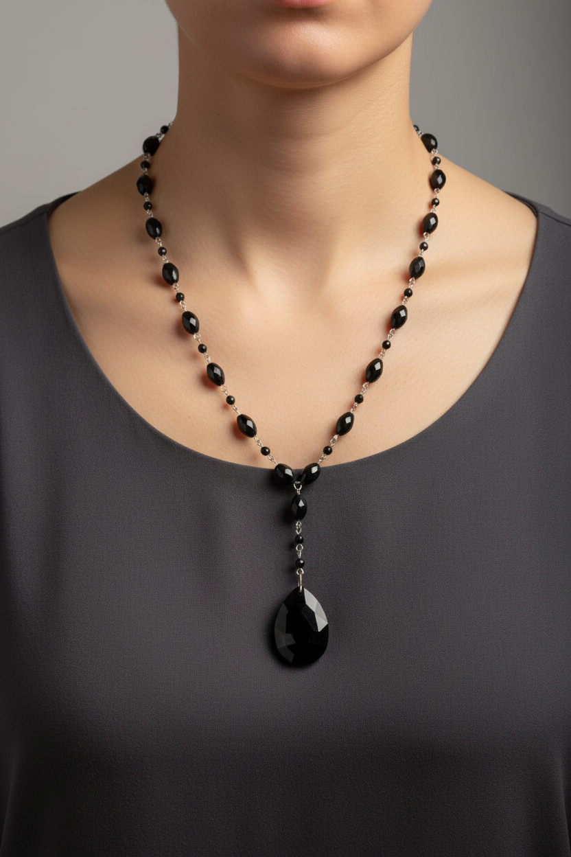 Vintage Lariat Drop Necklace | Oval & Round Imitation Stones | English Rose