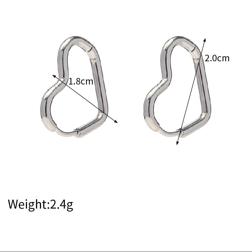 A Silver-tone pair of Vintage style hoops / sleepers Displaying the width at 2cm and height of 1.8cm and weight 2.4 grams on a white background
