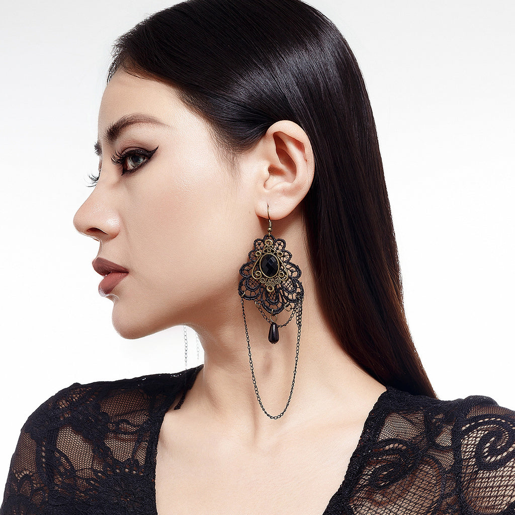 Vintage Bronze Chandelier Drop Earrings Hook Closure Rustic