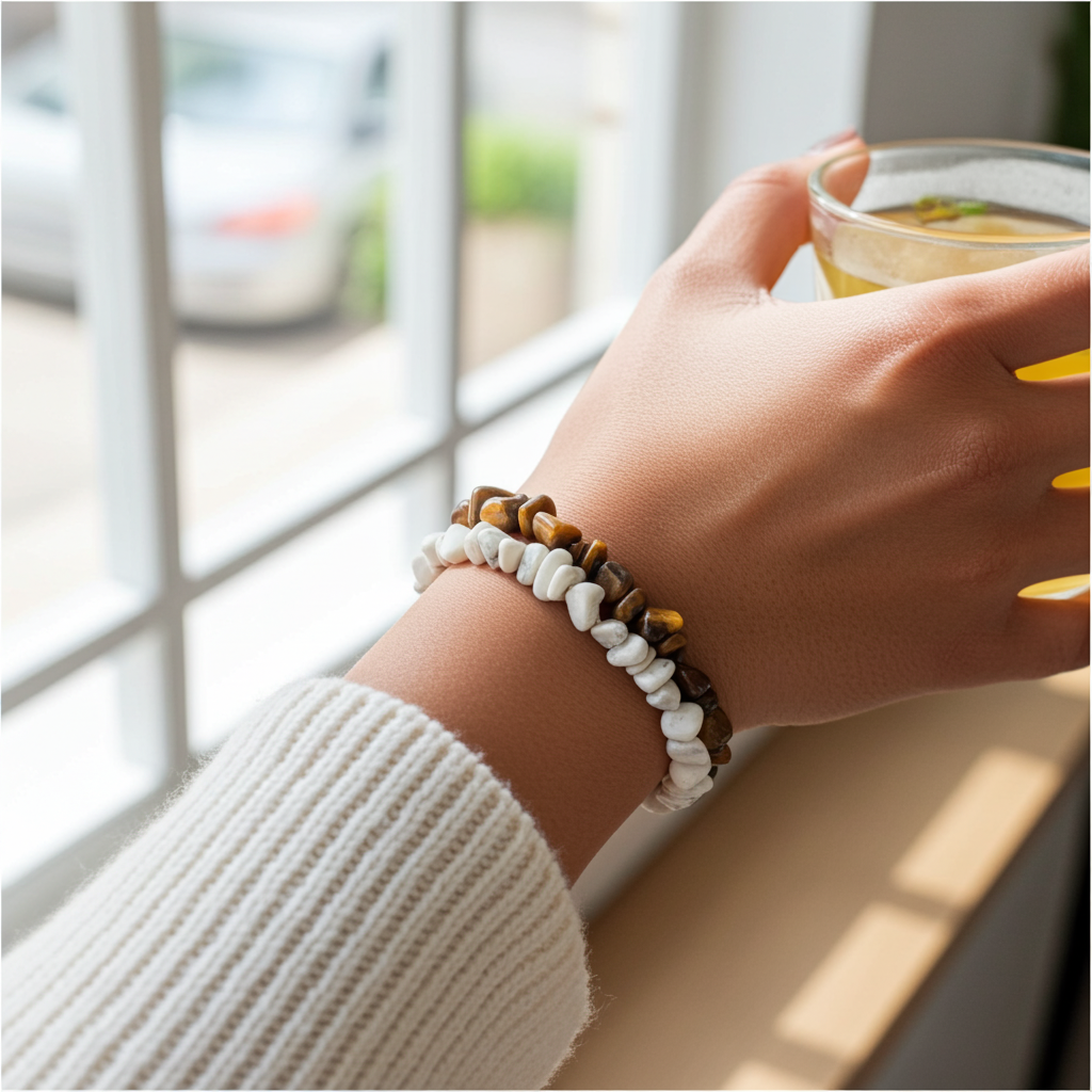 2 x bracelets vintage en copeaux de pierre naturelle