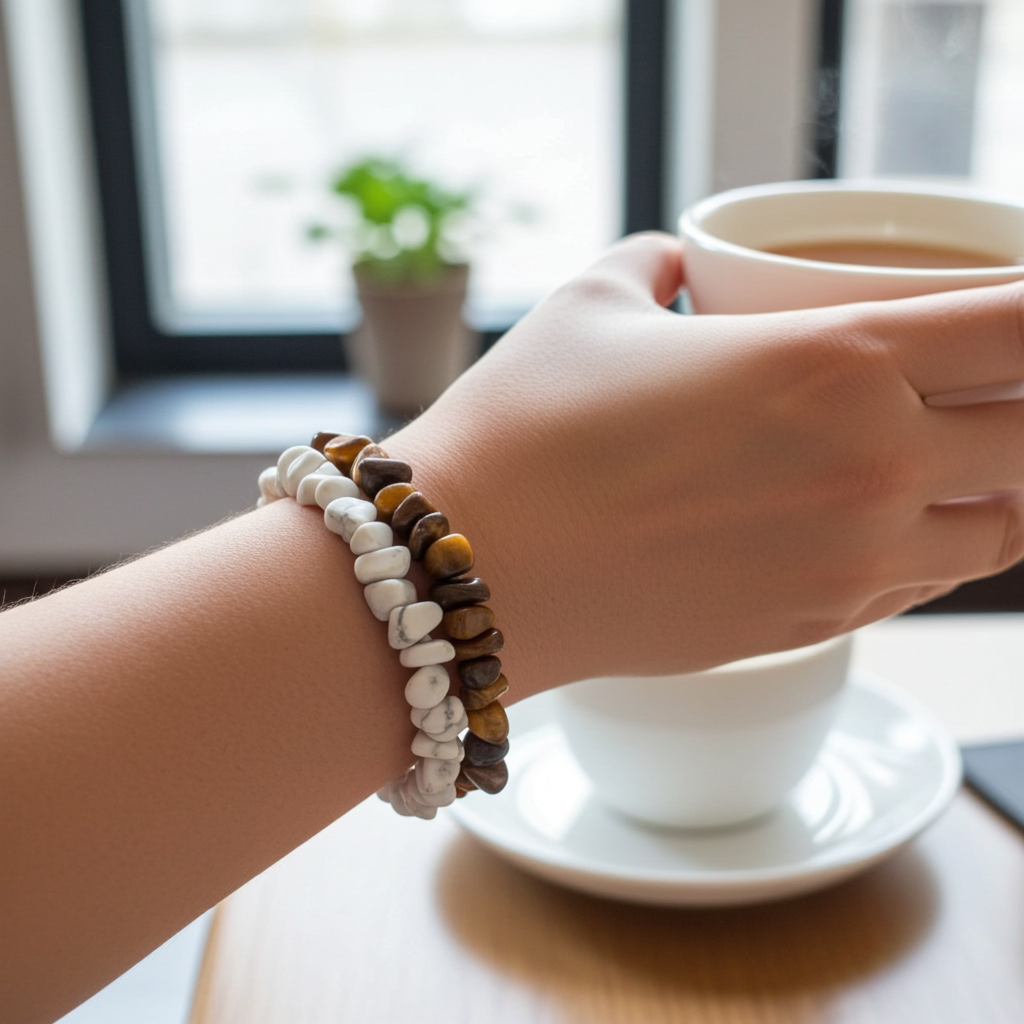 2 x bracelets vintage en copeaux de pierre naturelle